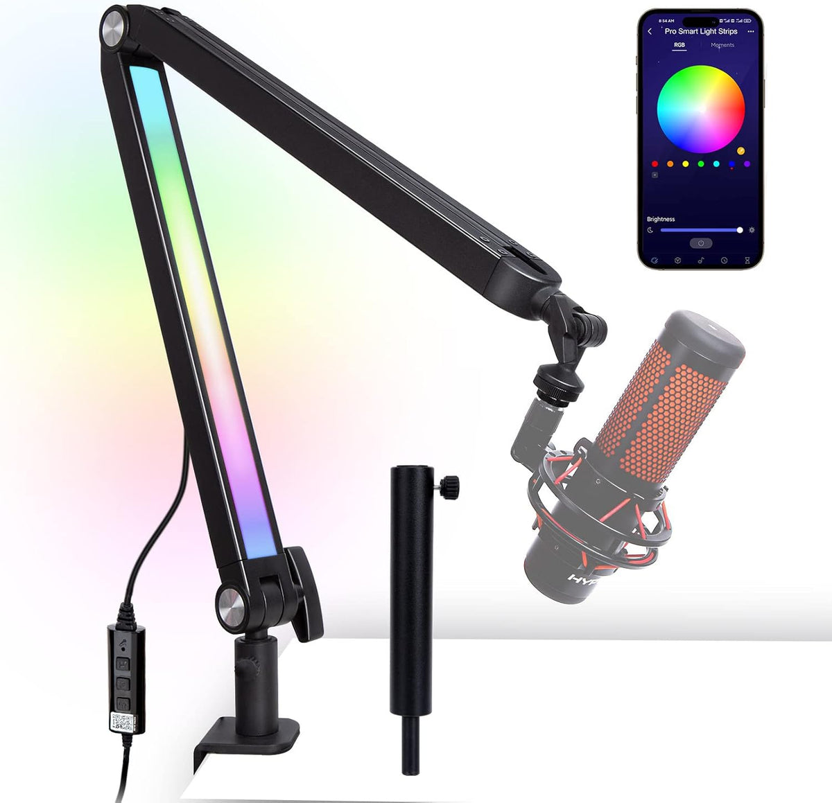 Boom Arm with RGB Light - Mic Arm for HyperX QuadCast, Blue Yeti, Shure SM7B, Rode and Most Gaming