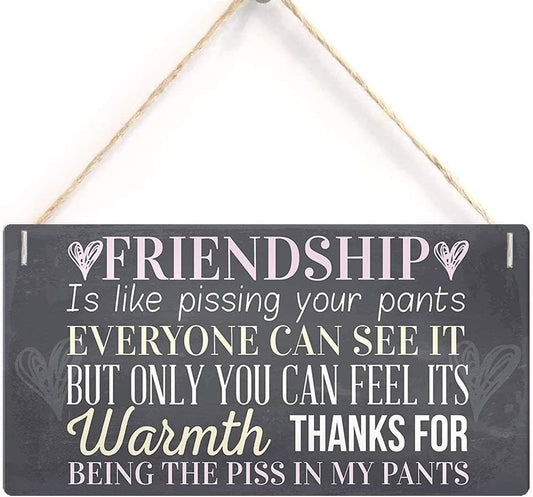 Rustic Wooden Signs Friendship Is like pissing your pants Sign Hanging Wall Art, Decorative Funny