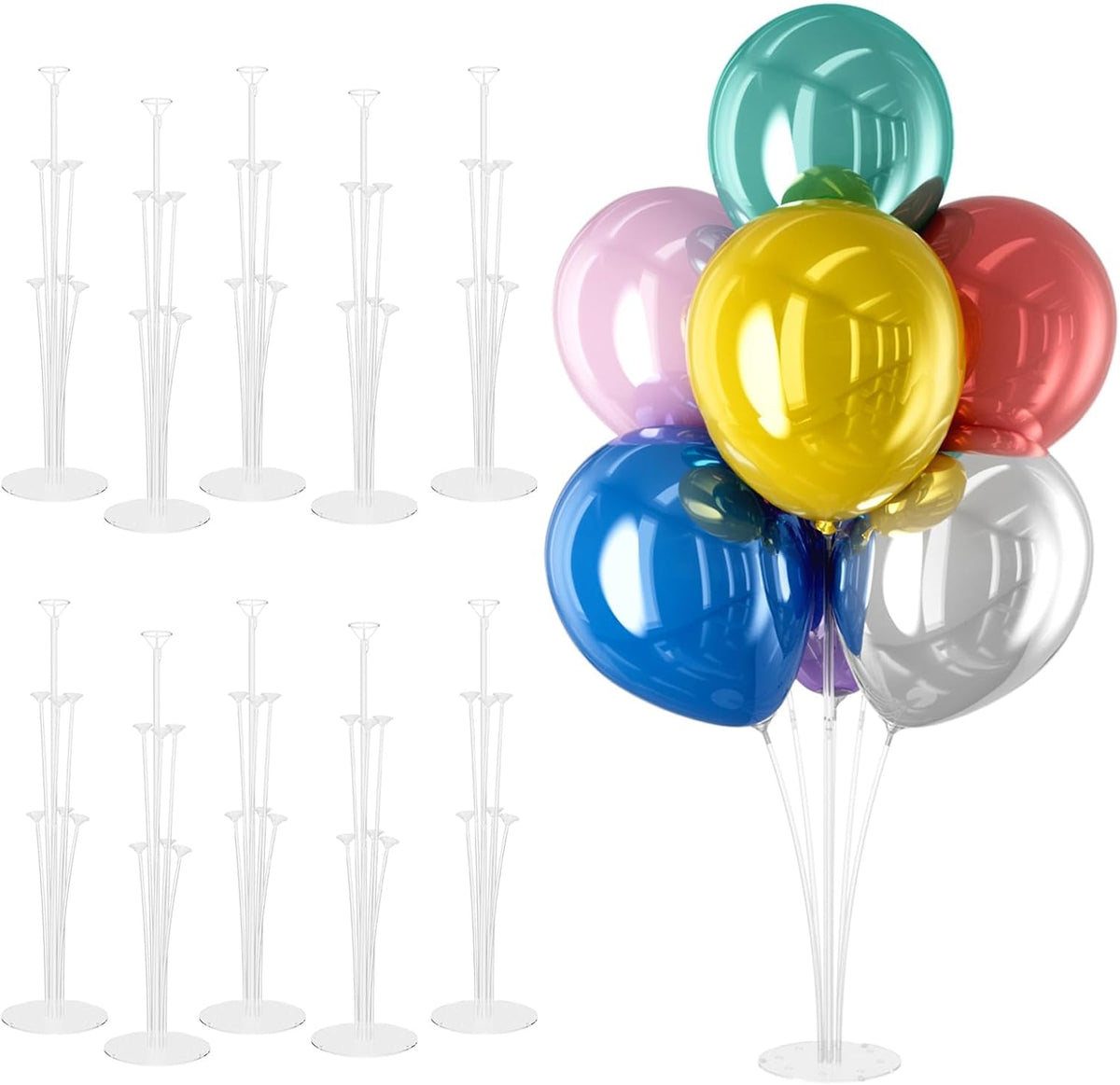 10 Set Balloon Stand Kit - Table Balloon Stands with Base, Easy Assembly Balloon Sticks, Reusable