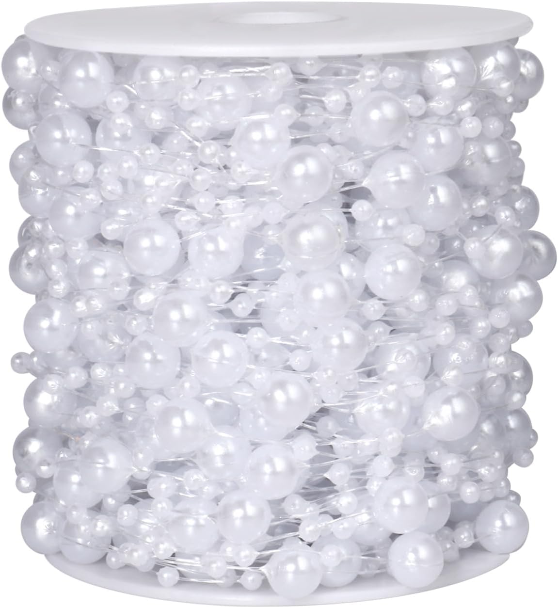 98FT Pearl Beads String Garland, 8mm 3mm White Faux Pearl Beads Roll Strand Bulk for Wedding Party