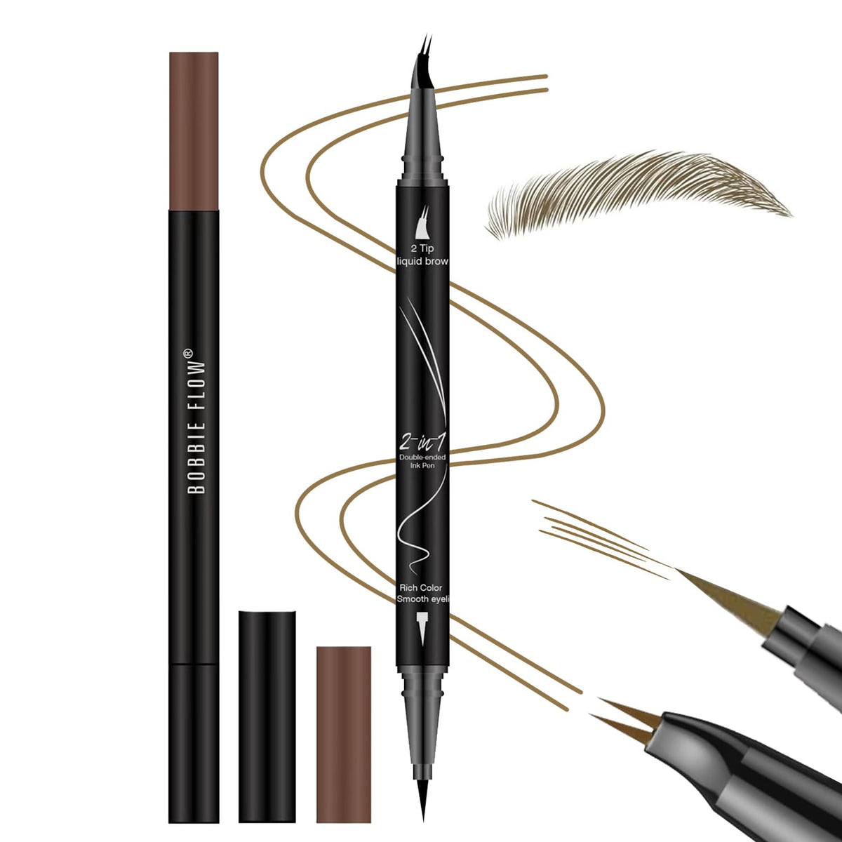 Curved Eyebrow Pencil, 2-in-1 Dual-Ended Eyebrow Pen with Curved Tip and Precise Brush-Tip