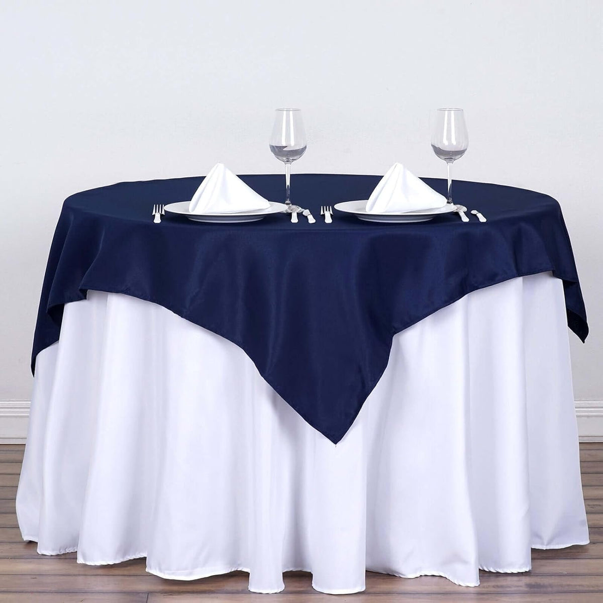 Efavormart 54x54 Navy Blue Wholesale Linens Seamless Polyester Square Linen Tablecloth for Wedding