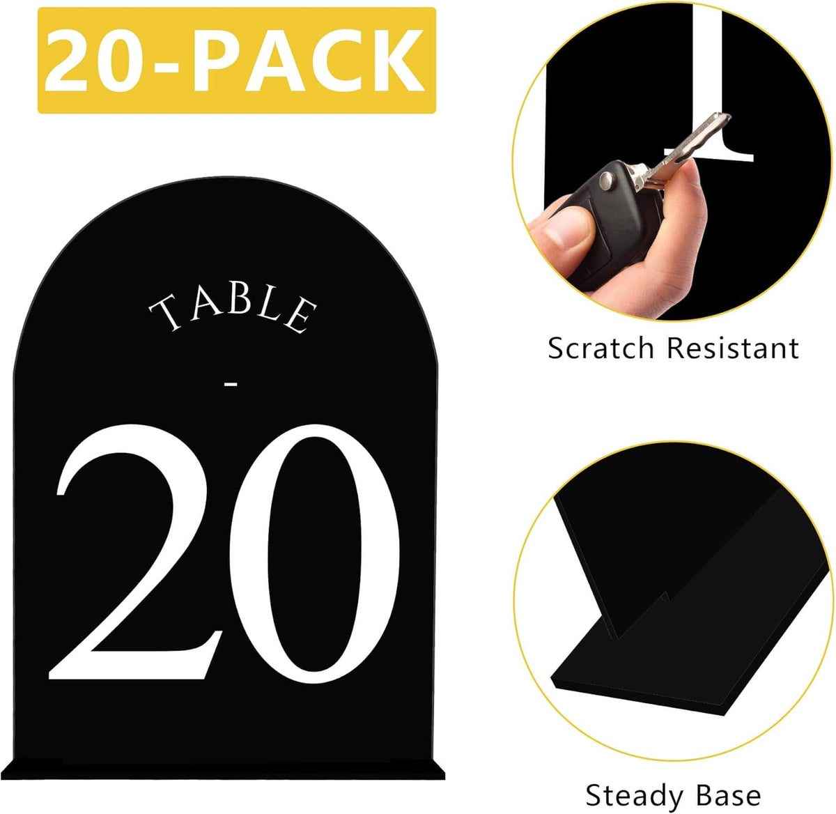 JOYIT Arch Wedding Table Numbers 1-20 with Stands – Double-Sided Printed 5" X 7" Acrylic Table