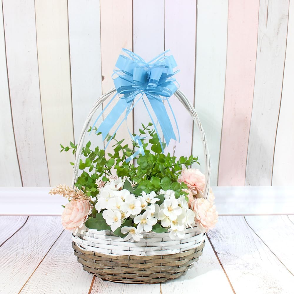 WEWILUCK Gift Wrap Bows Big, Blue Bow for Gift Baskets, Flower Bouquet, Paper, Pull Bows for Gift