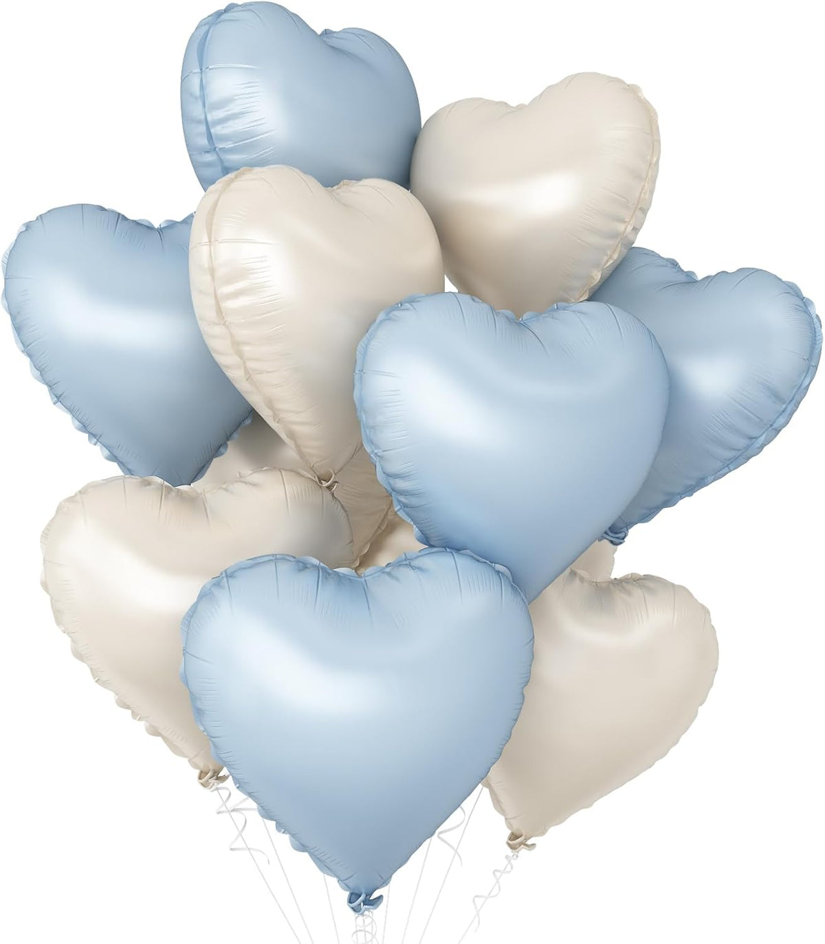 Baby Blue Heart Balloons,10Pcs Cream White Blue Foil Heart Shaped Balloons,18Inch Sand White Pastel