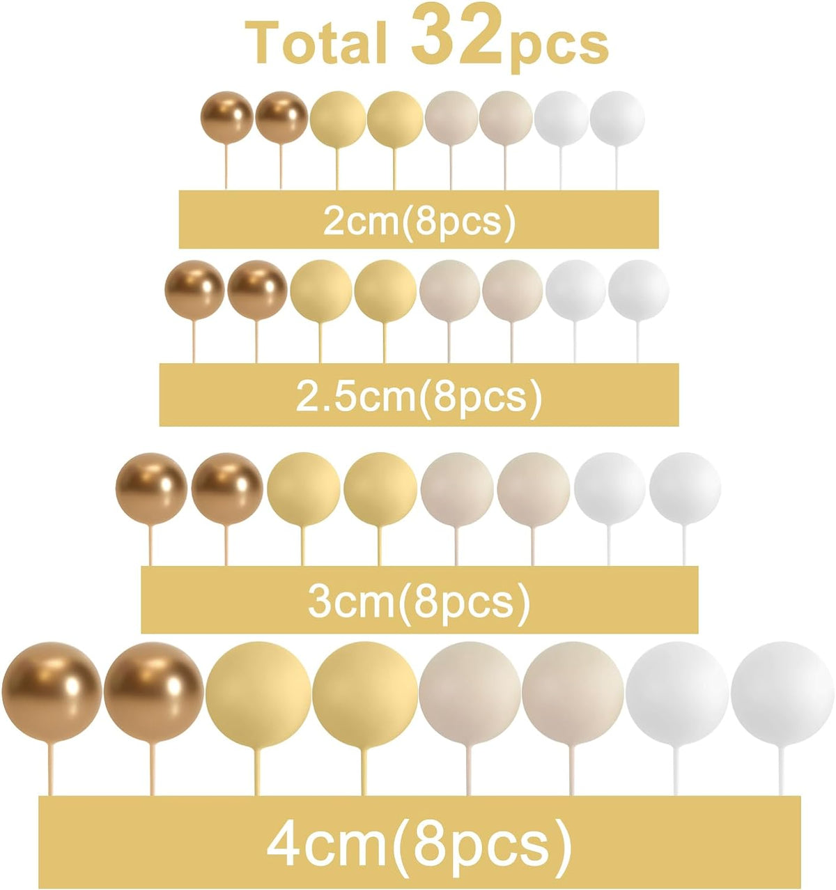 ASTARON 32 Pcs Ball Cake Topper Decorations Mini Balloons Cake Topper Sticks Foam Balls Cake Picks