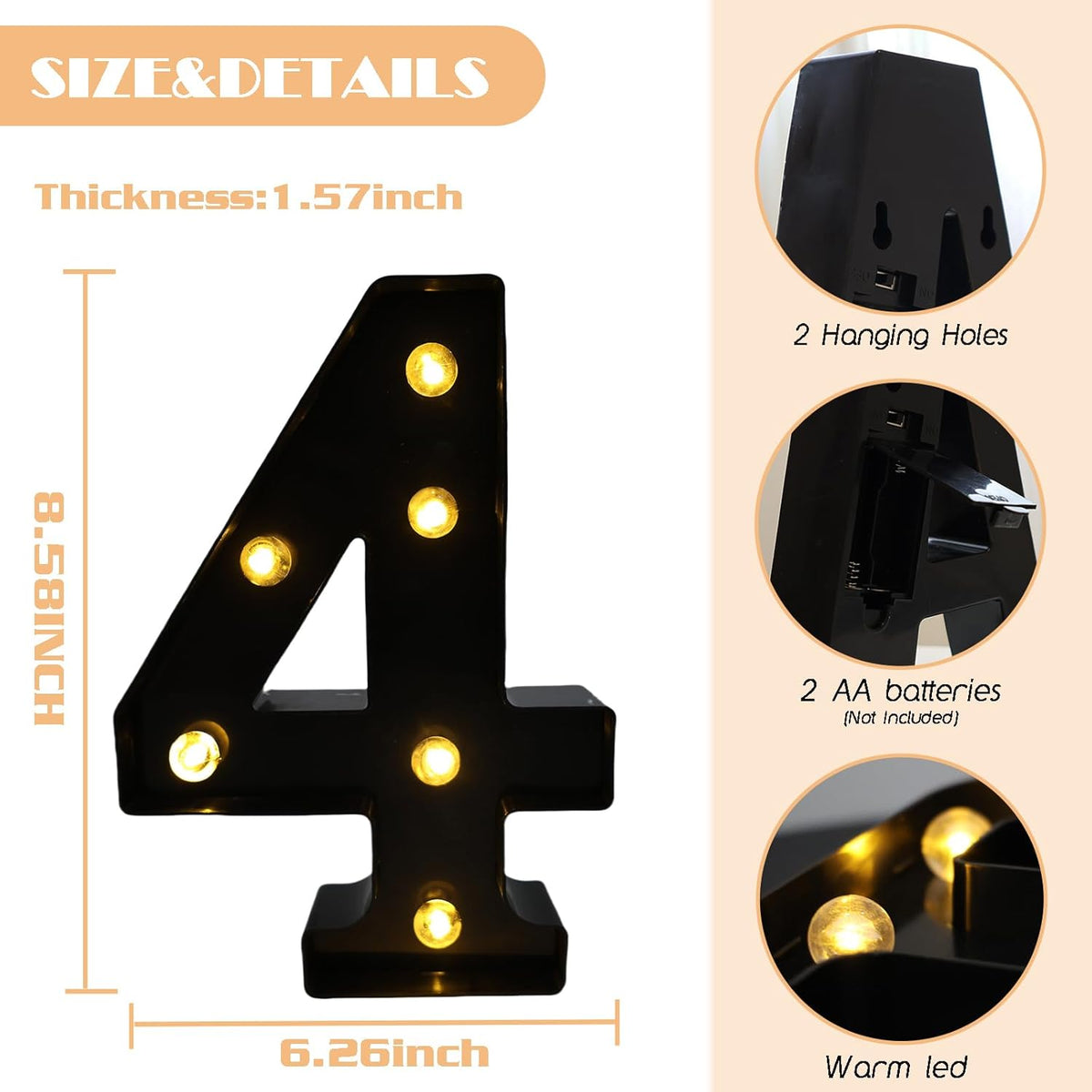 LED Marquee Numbers, 8.58 Inch Led Light Up Numbers for Party, Small Light Up Letters, Battery