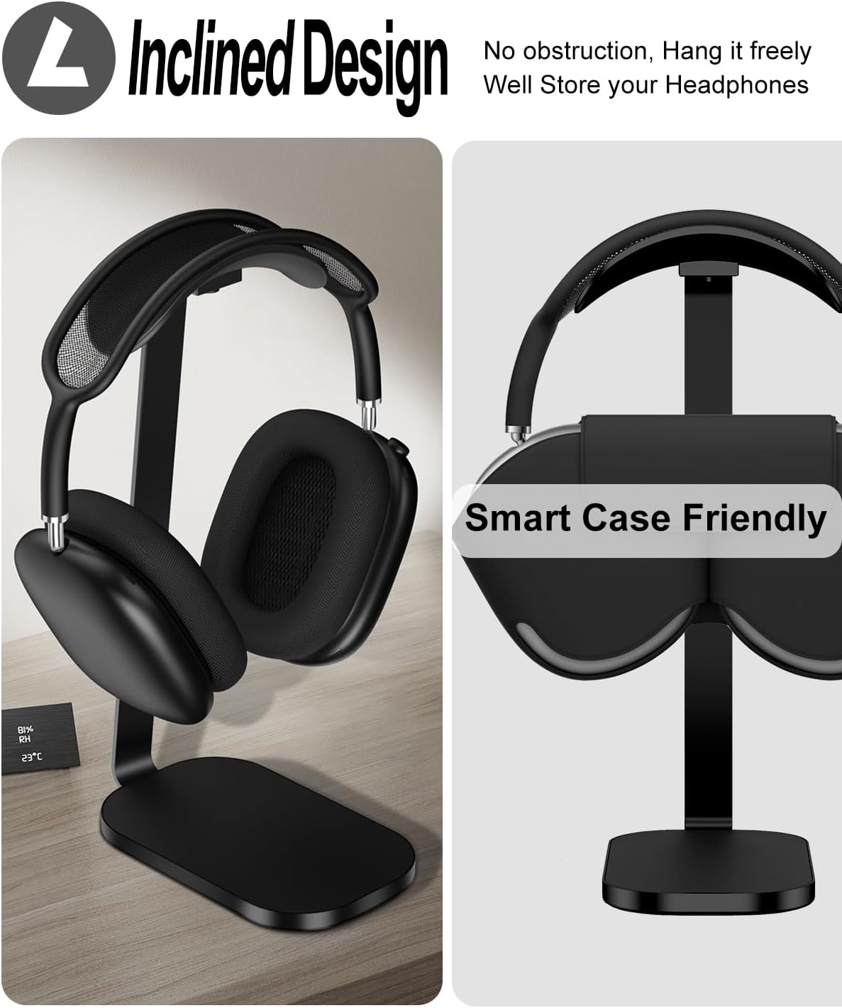 VICHYIE Headphone Stand for AirPods Max, Headset Holder with Aluminum Supporting Rod, Heavy Base