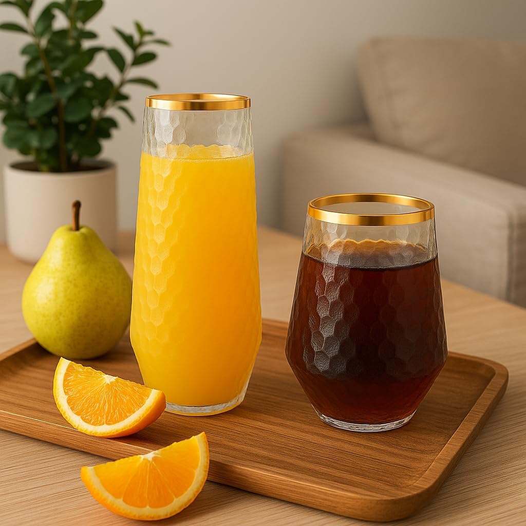48 Pack Ribbed Origami Ripple Plastic Glasses 24 9oz Stemless Champagne Flutes & 24 12oz Cups