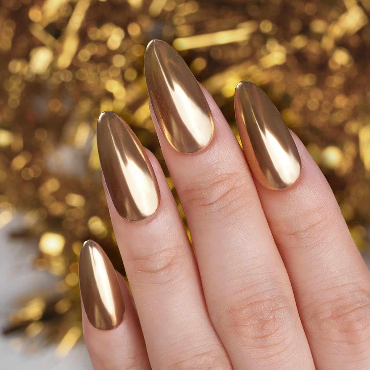 Pretty Diva Chrome Nail Powder - Champagne Gold Mirror Effect Nail Chrome Powders, Highlight