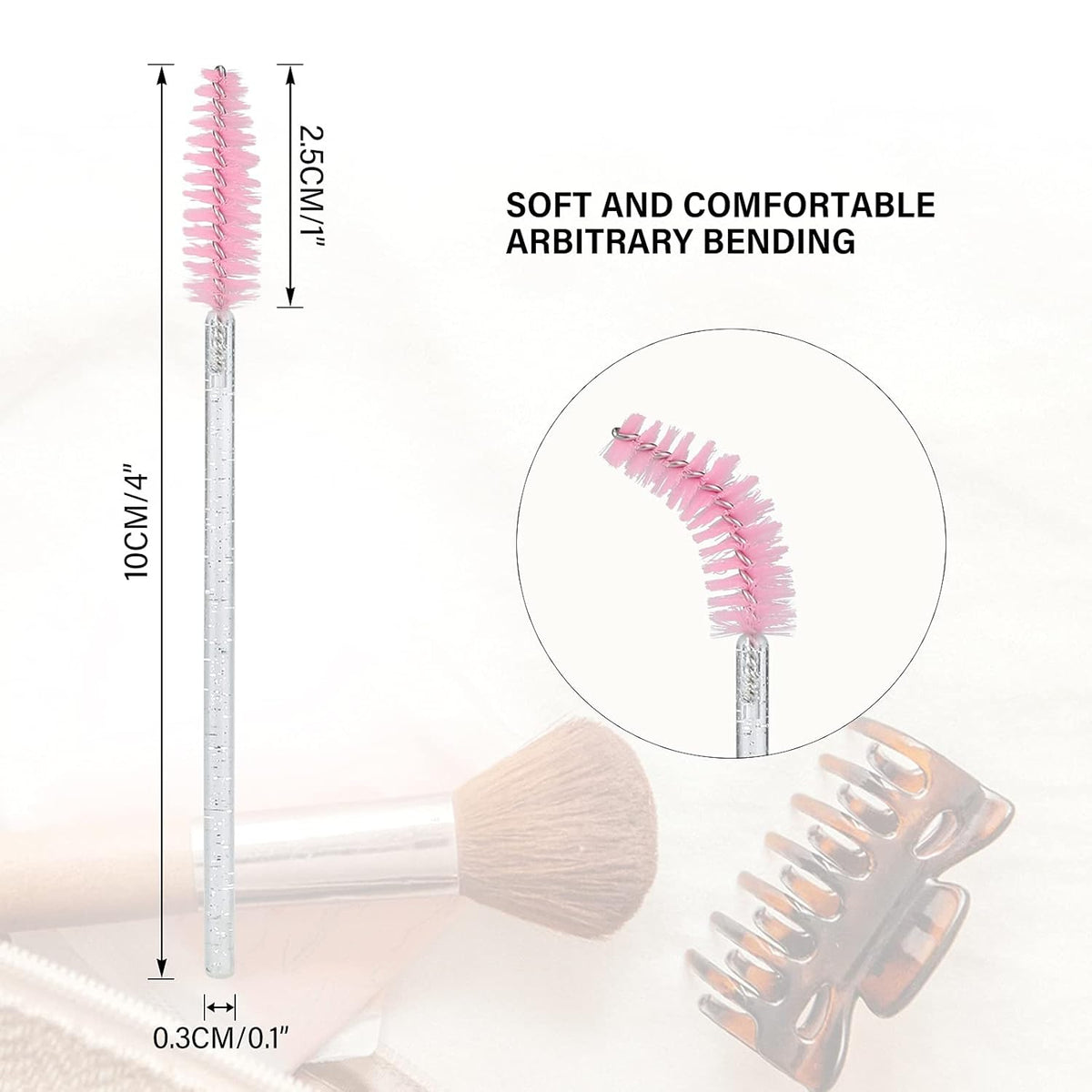 G2PLUS 300PCS Disposable Mascara Brushes, Crystal Lash Brush Makeup Kit, Adjustable Eyelash