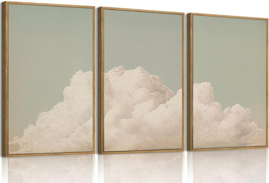 myusuar 3 Piece Large Modern Abstract Canvas Framed Wall Art For Living Room, Dearm Cloud