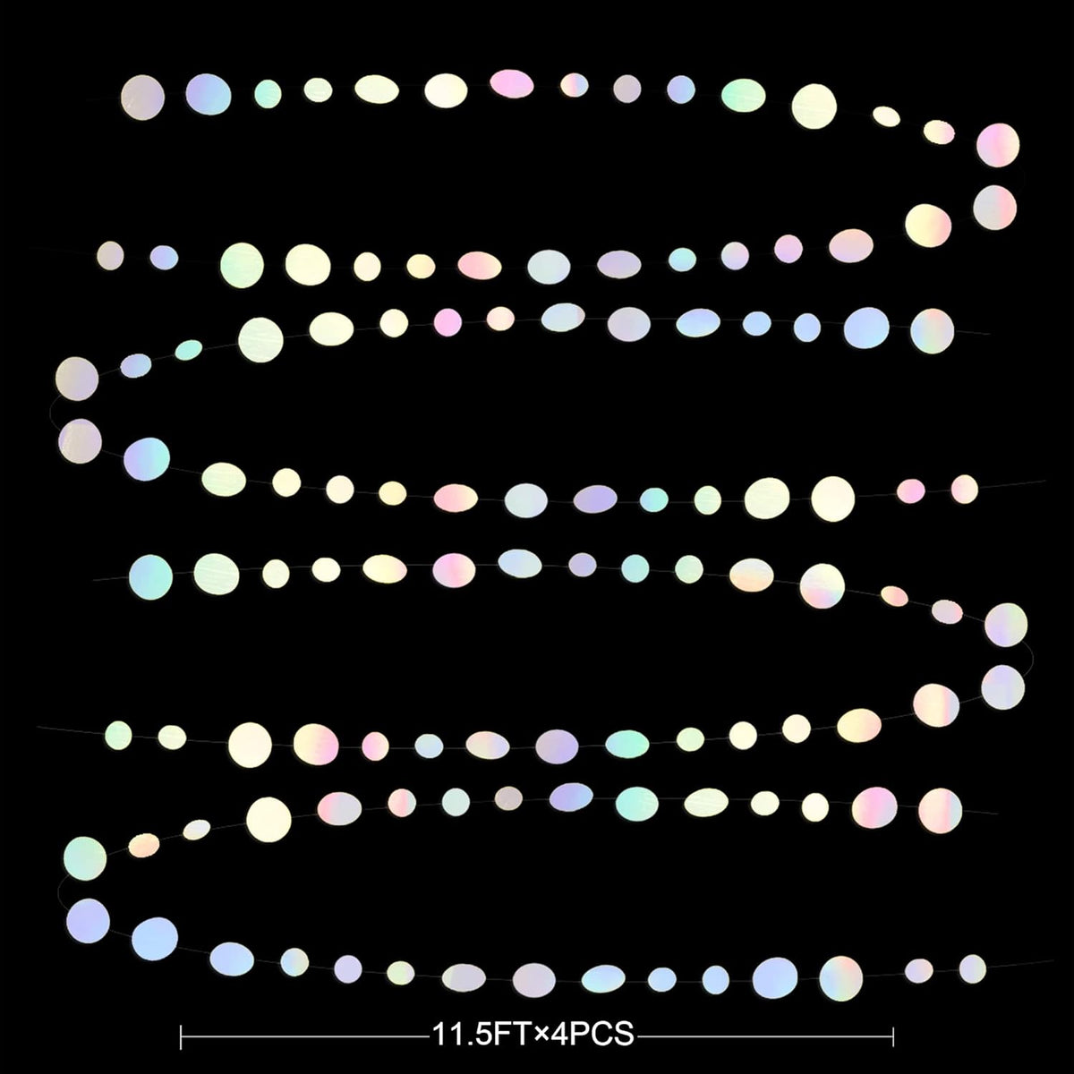 46 Ft White Iridescent Circle Dots Garland Hanging Holographic Polka Dots Streamer for Birthday