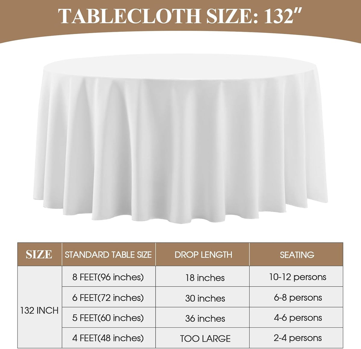 Round Tablecloth 132 Inch 6 Pack White Tablecloths Washable Decorative Linen Polyester Table