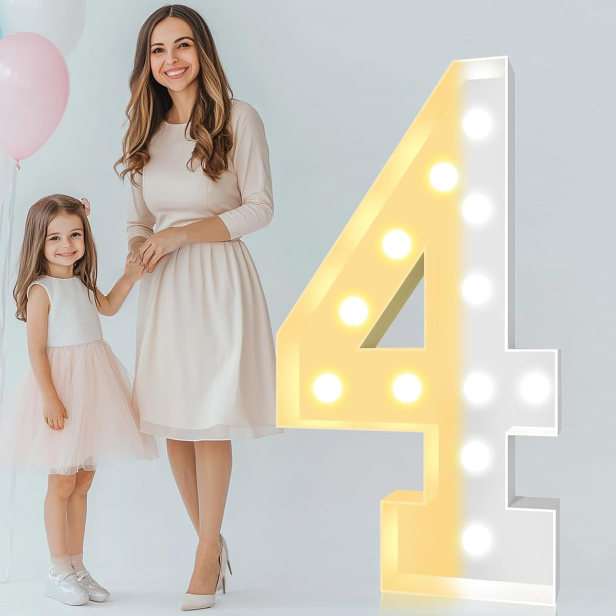 Pooqla 4 FT Light Up Marquee Numbers, Giant Mosaic Light Up Numbers Cool White and Warm White LED