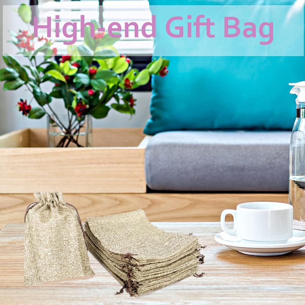 LYSXP 50PCS Burlap Bags with Drawstring，5x7 Inch Cream color Drawstring Gift Bag Jewelry Pouches