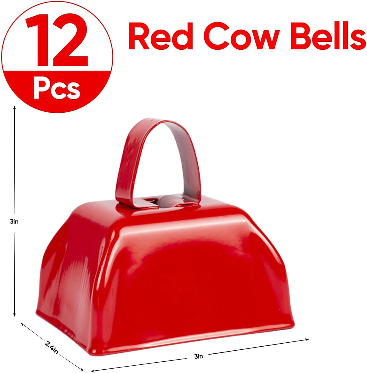 Cow Bells Noise Makers Red Cheering Bell for Sporting Events: 12 Pcs Metal Cowbells with Handle