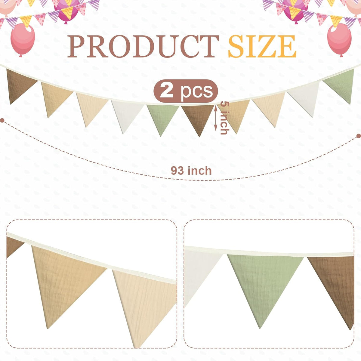 Oudain 15.5 ft Pennant Banner Flags, 2 Pcs Nursery Garland Triangle Bunting Flag Baby Banner for
