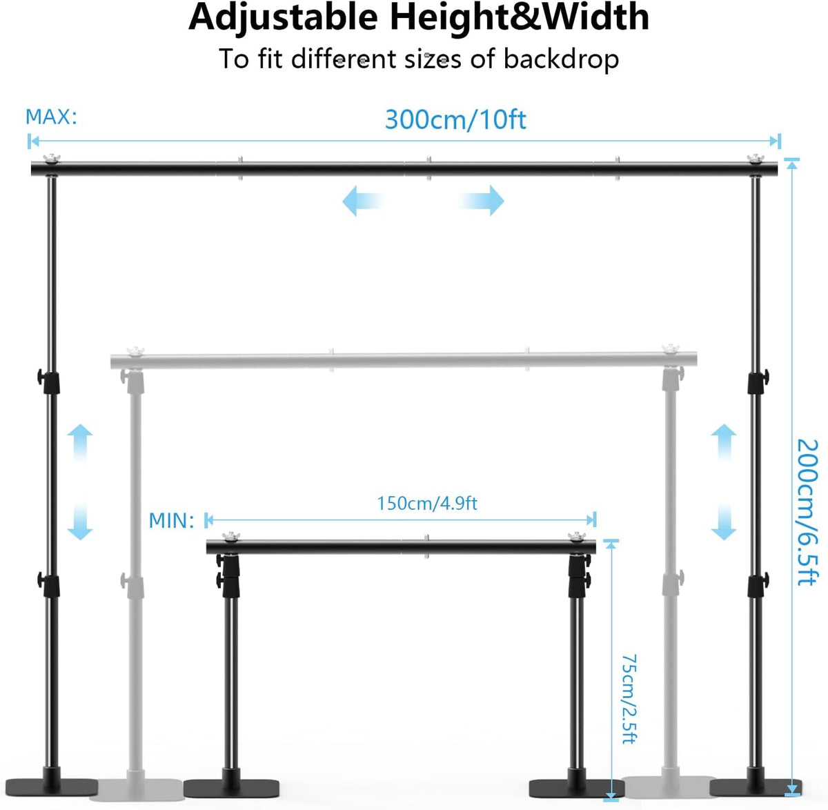 Pipe and Drape Backdrop Stand Kit, 6.5ft x 10ft Adjustable Photo Background Stands with Metal Flat