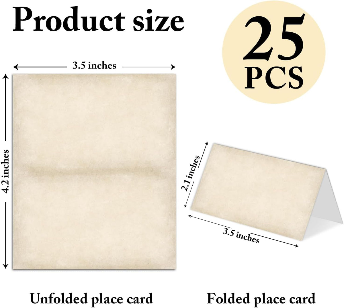 25 Pack Vintage Brown Place Cards, Editable Name Cards for Table Setting, Tent Cards Food Label for