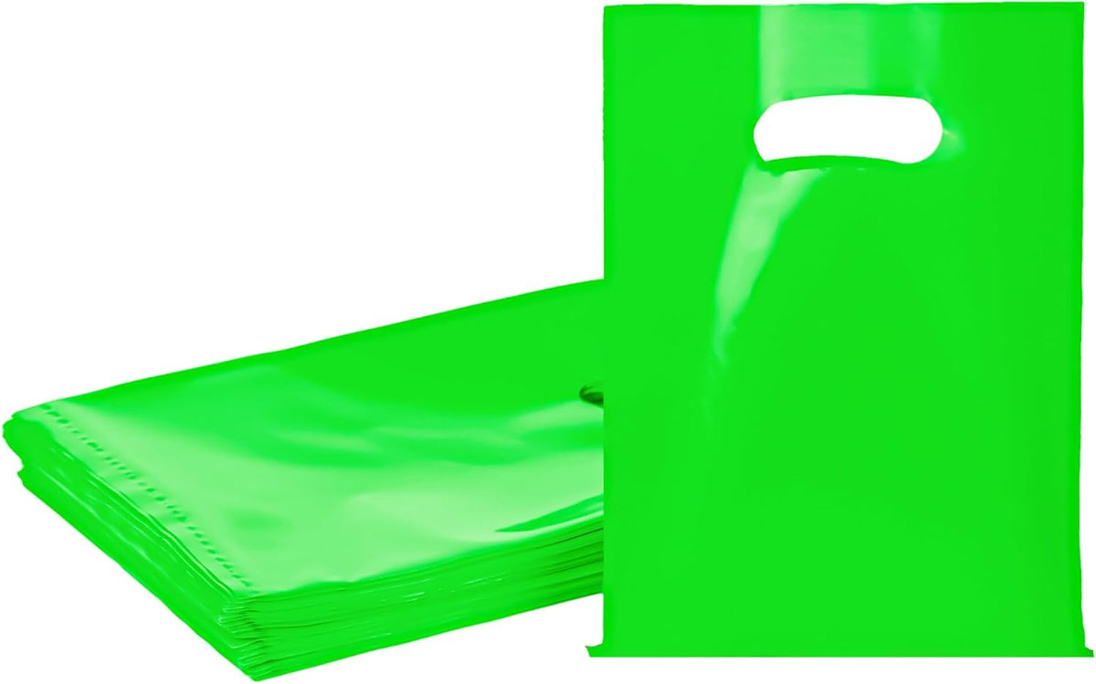 Green 100 PCS Small Gift Bags, 6"x8" Goodie Party Favor Bags with Handle, Treat Retail Pouches for