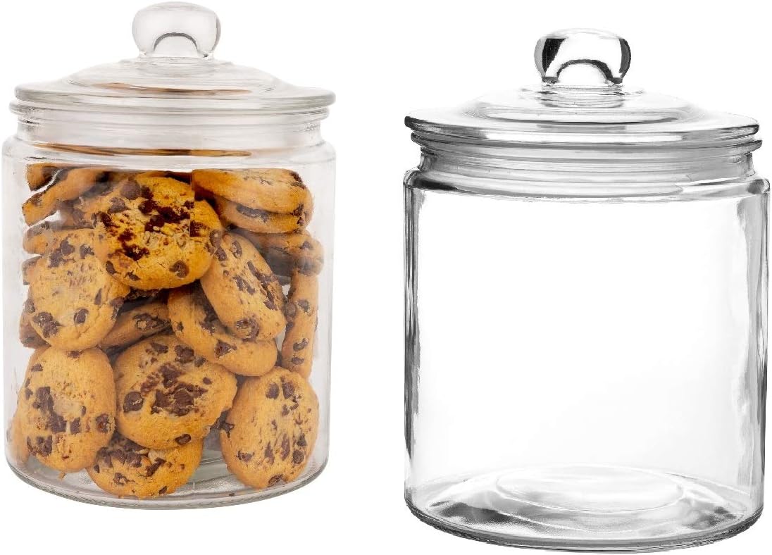 Set of 2 Glass Jar with Lid (2 Liter) | Airtight Glass Storage Cookie Jar for Flour, Pasta, Candy
