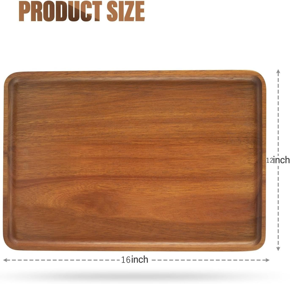 2 PCS Solid Acacia Wood Serving Trays 16 * 12 inch Rectangular Wooden Serving Platters Natural