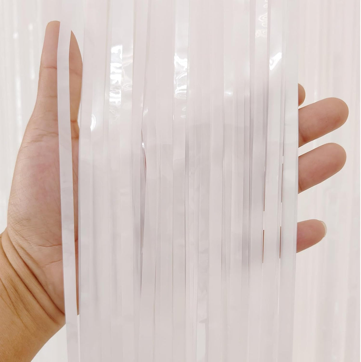 White Fringe Backdrop Curtains for Parties - 4 Pack of 3.2x8.2ft White Streamers Curtain Photo