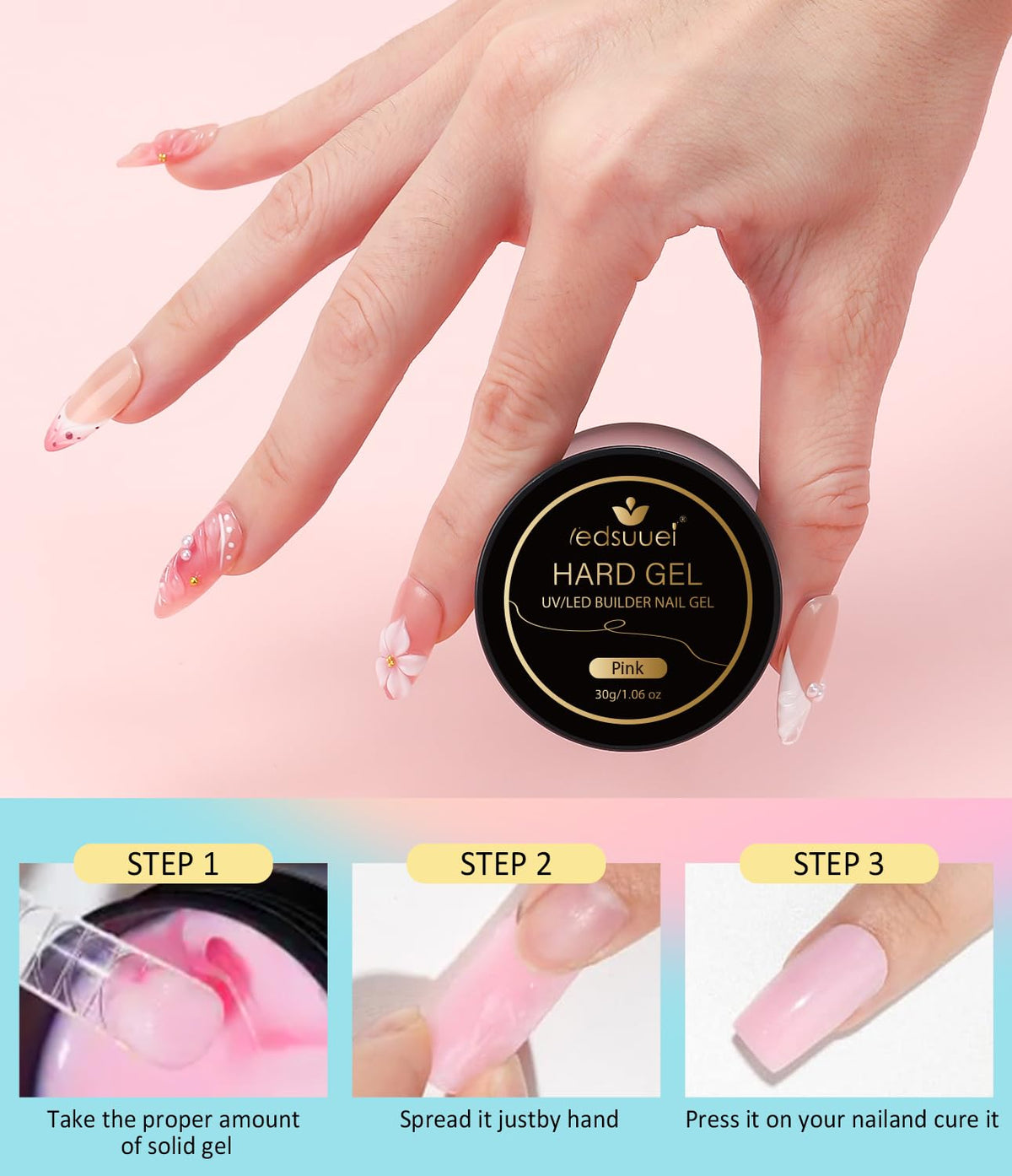 Solid Builder Gel for Nails LEDSUUEI - Pink 3D Nail Gel Sculpting Non-Sticky Hand Carving Glue