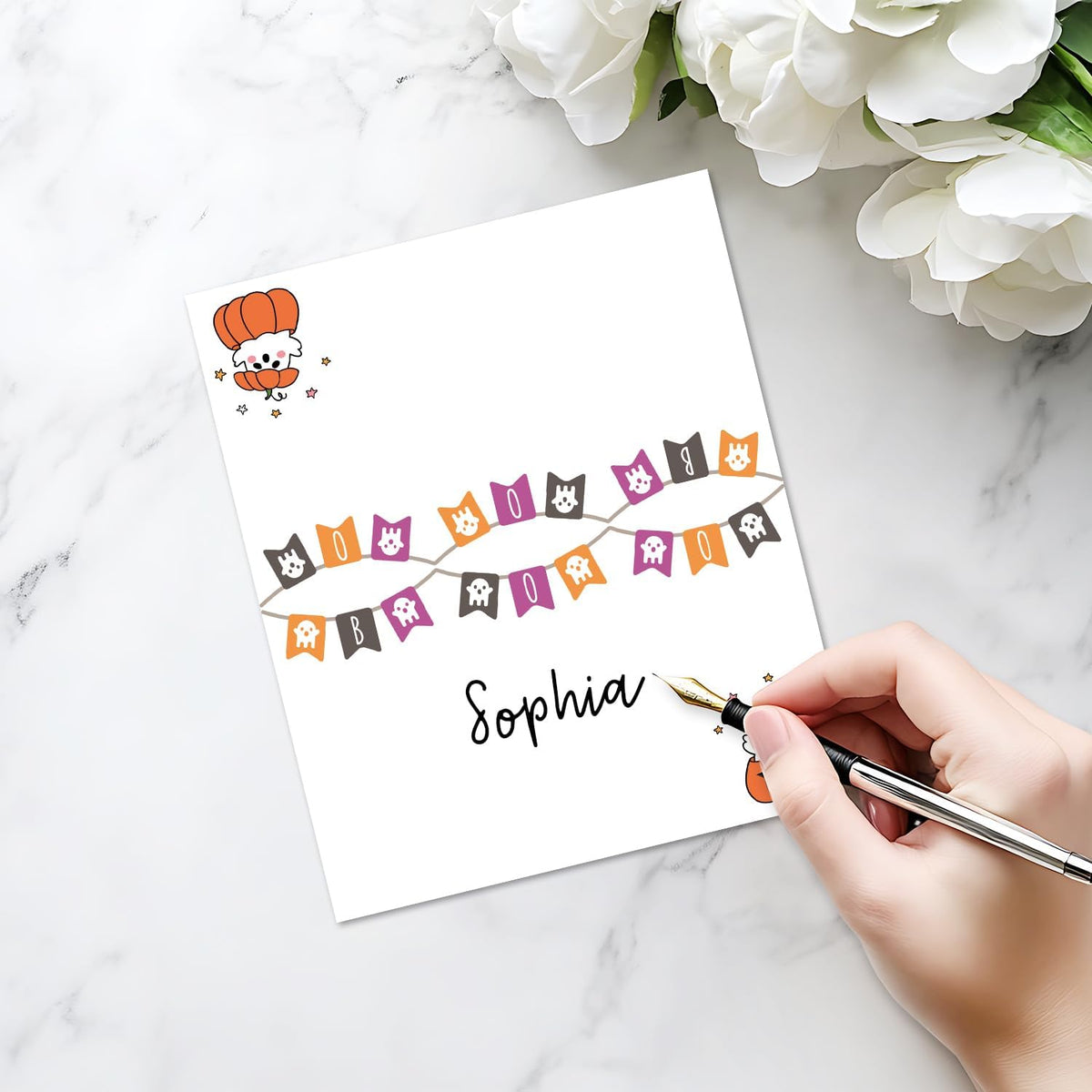 25 Pack Halloween Place Cards, Editable Name Cards for Table Setting, Boo Ghost Tent Cards Food
