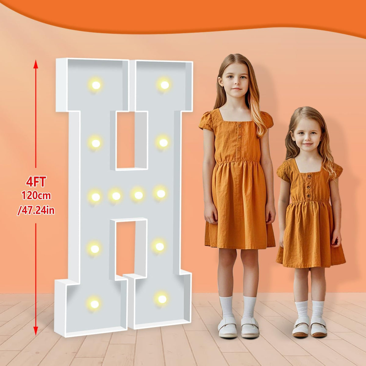 4ft Marquee Letters H, Light Up Letters, A-Z Warm Yellow LED Light Up Sign for Happy Birthday