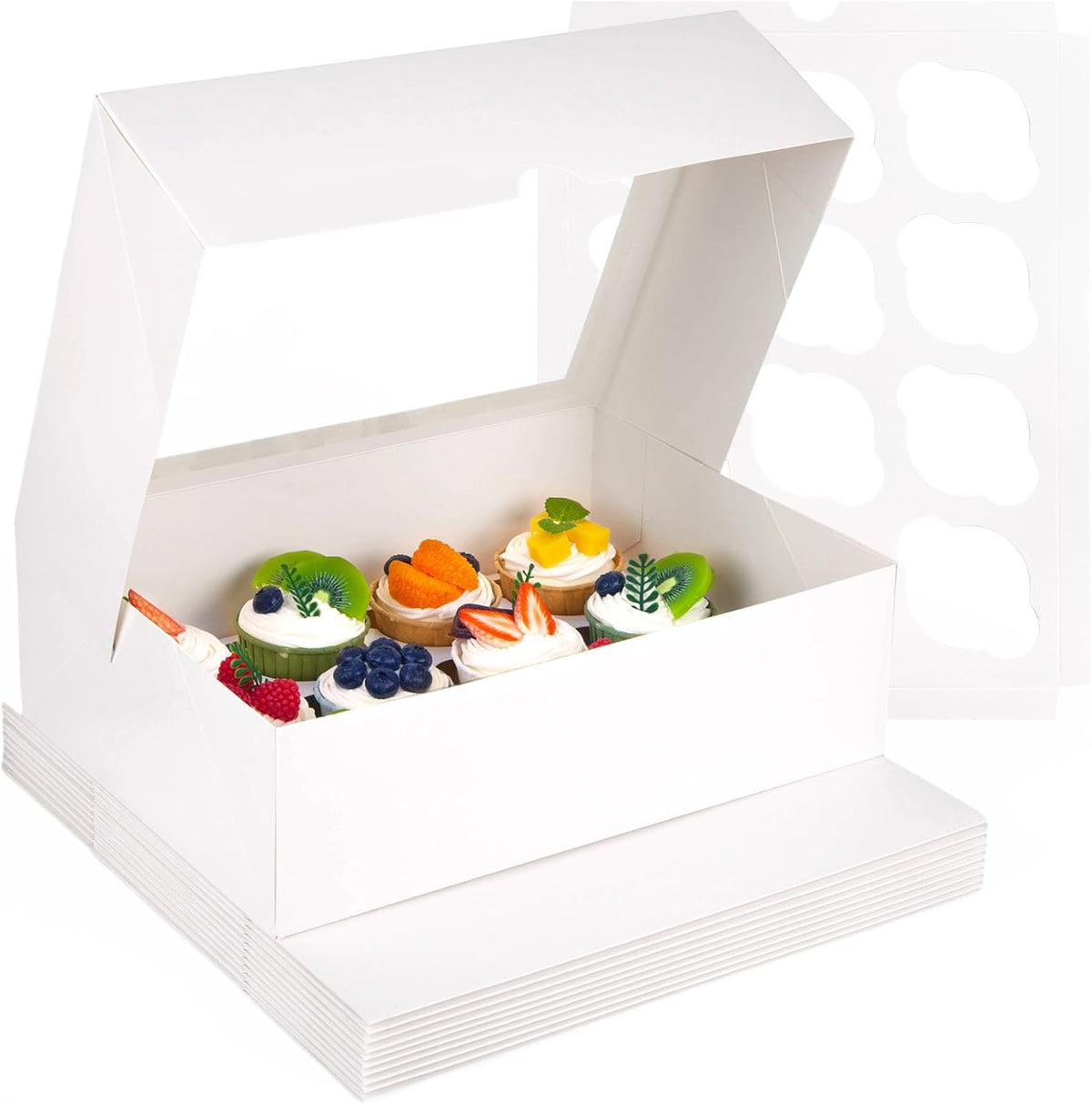 VGOODALL 12 Count Cupcake Boxes, 12PCS Cupcake Holder with Window White Pastry Boxes for Birthday