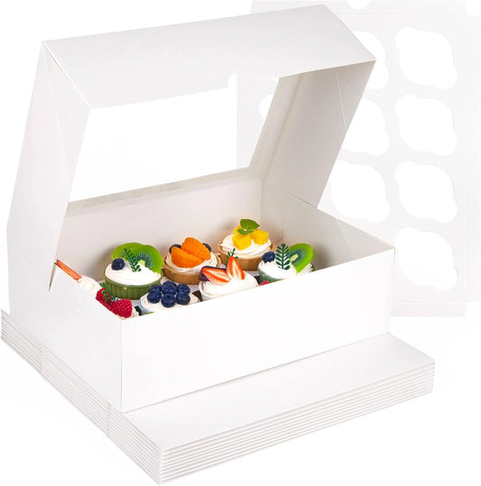 VGOODALL 12 Count Cupcake Boxes, 12PCS Cupcake Holder with Window White Pastry Boxes for Birthday