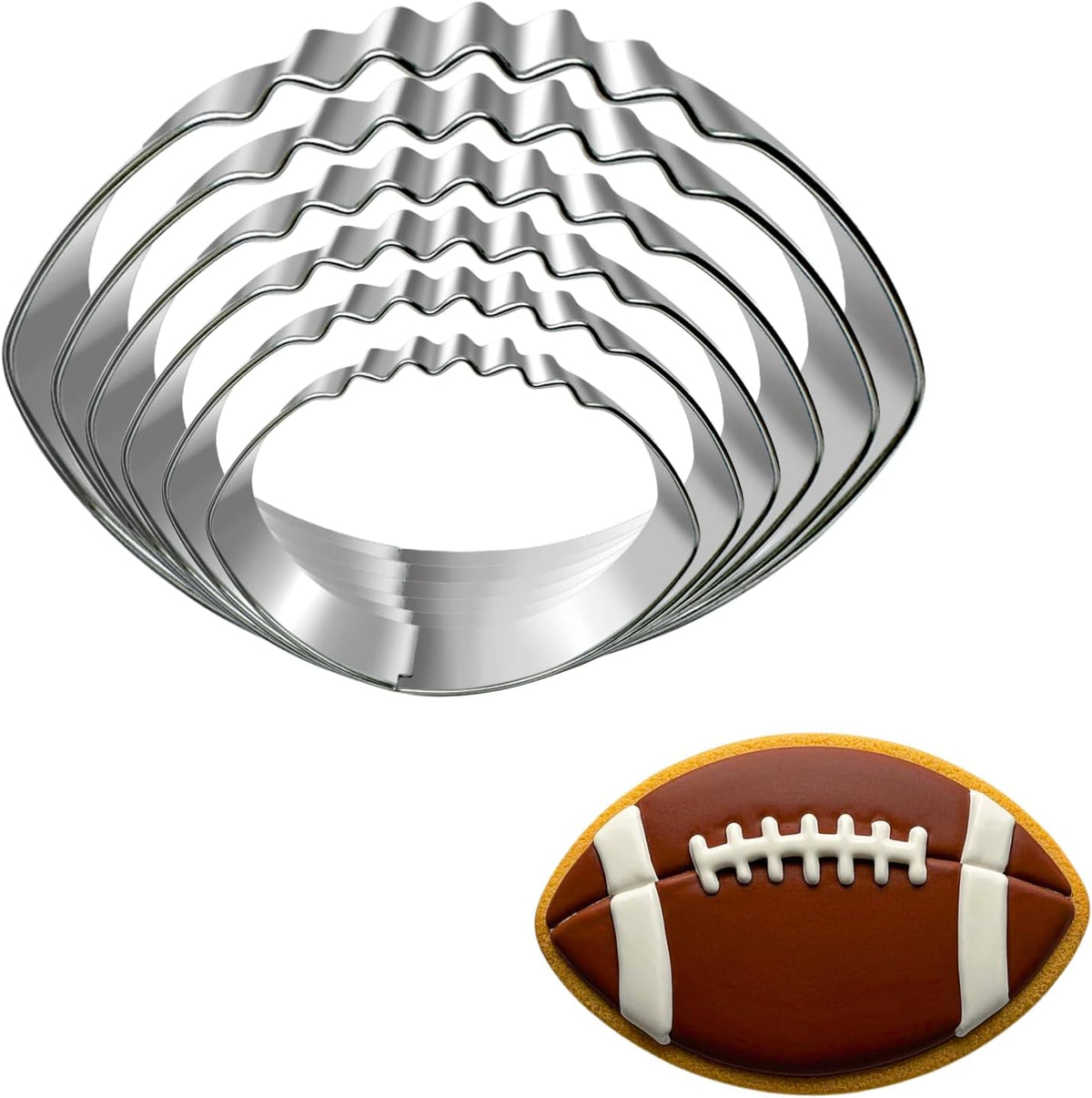 Football Cookie Cutter Set-6 Piece-4.5" 4.0" 3.5" 3.0" 2.5" 2"-Dishwasher Safe-Sports Cookie