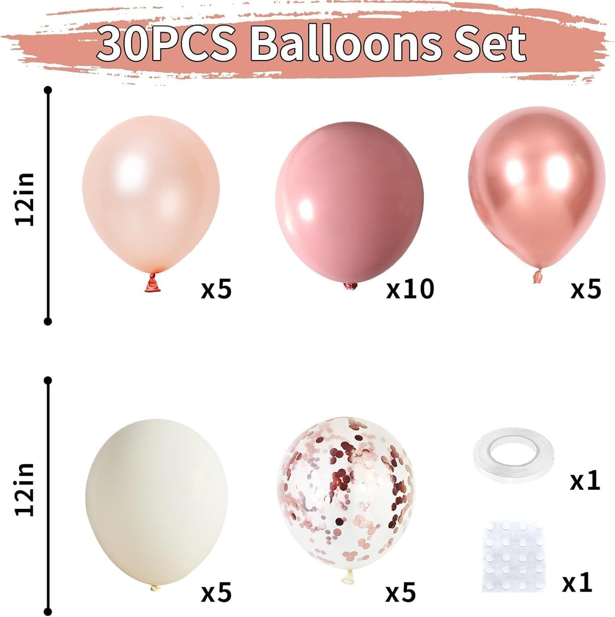 Dusty Pink Boho Blush Balloons, Metallic Rose Gold Retro Pink Ivory White Balloon, Nude Cream White