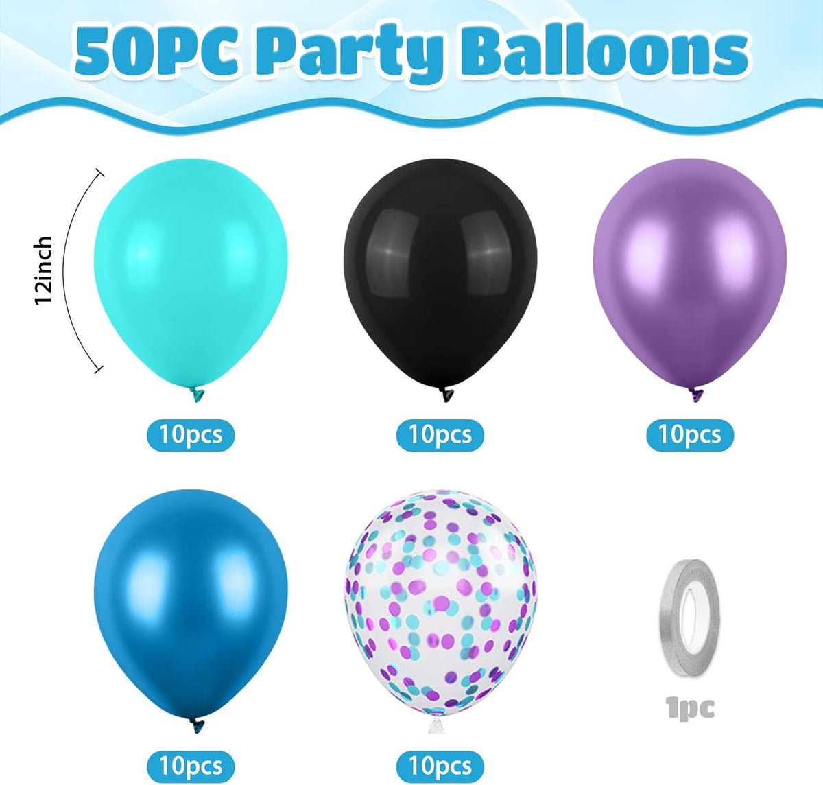 Black Purple Blue Balloons, 50pcs Metallic Blue Purple Teal Balloons Confetti Balloon For Boys Men