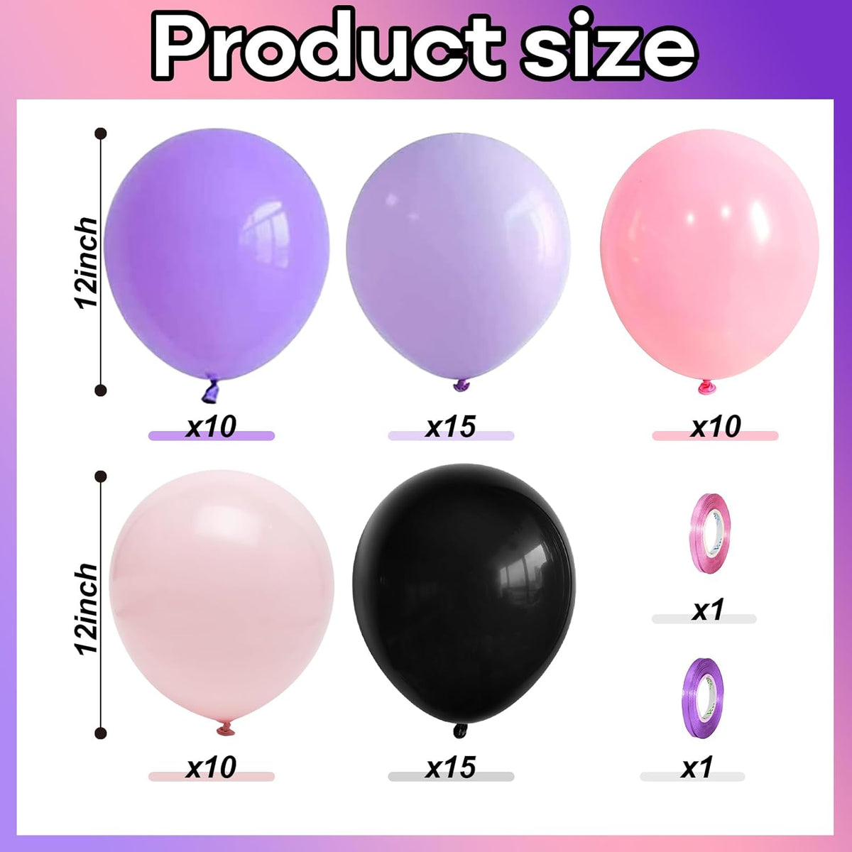 Halloween Balloons, 60pcs 12 Inch Black Pink Purple Latex Balloons for Girls Women Halloween