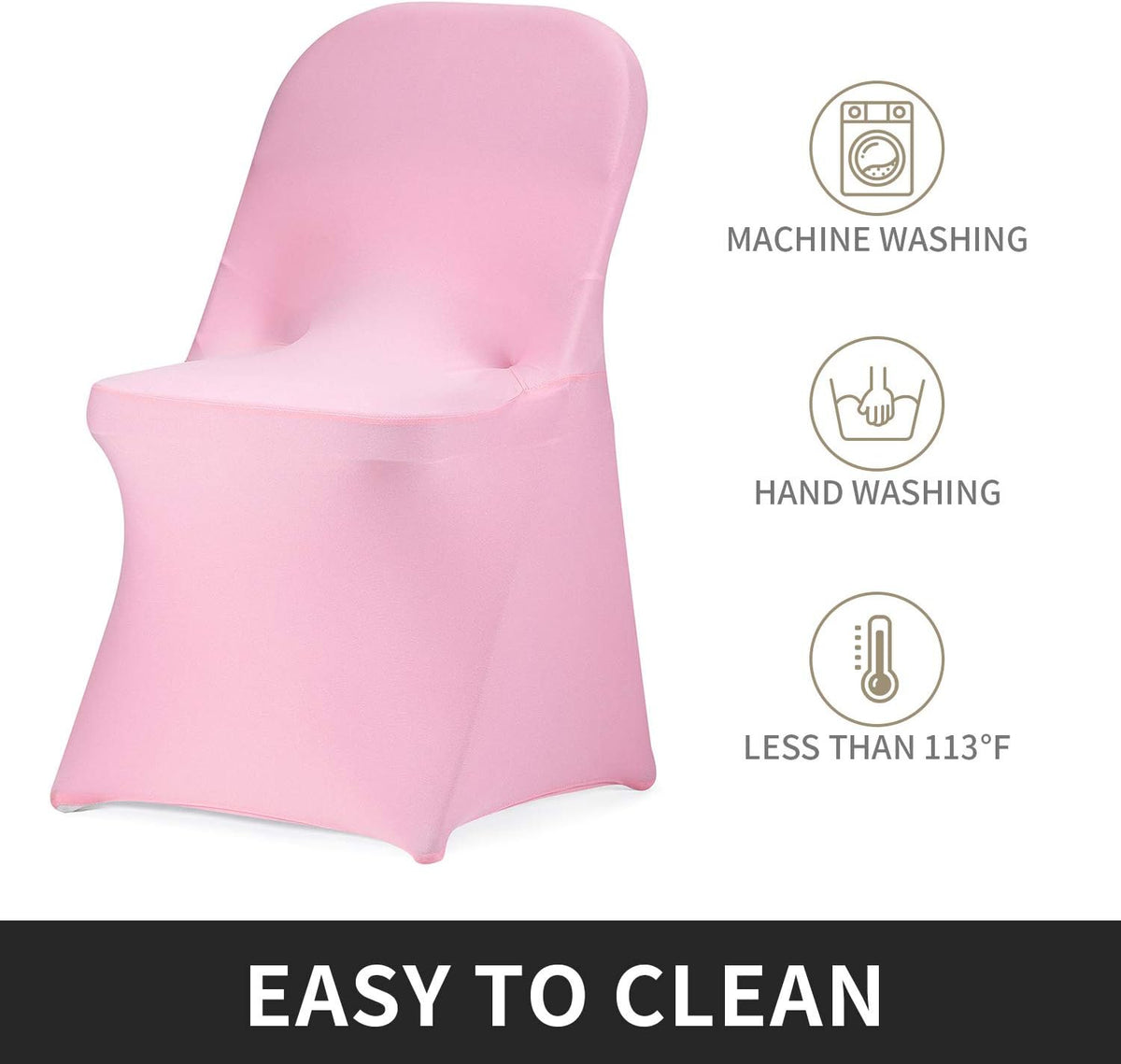 Peomeise Stretch Spandex Folding Chair Cover for Wedding Party Dining Banquet Event (Pink,12pcs)