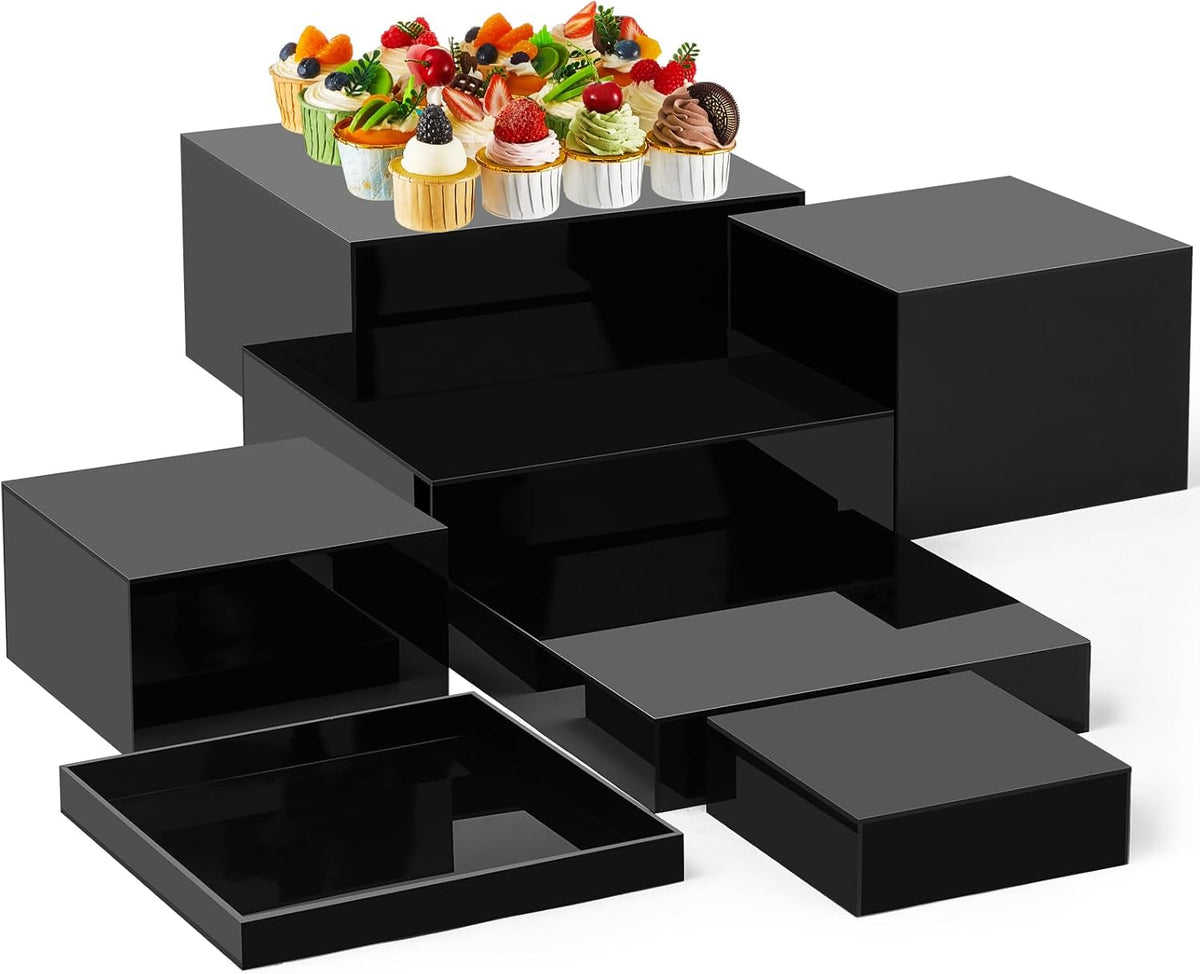 Leinuosen 7 Pcs Large Buffet Risers Set 6" to 12" Acrylic Display Box Catering Dessert Table Riser