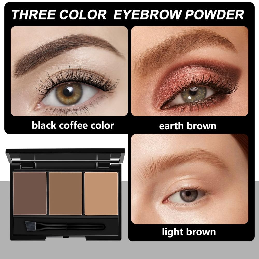Eyebrow Powder Dark Brown Medium Brown Kit,Eye Brow Powder for Women with Brow Brush,Long-Lasting