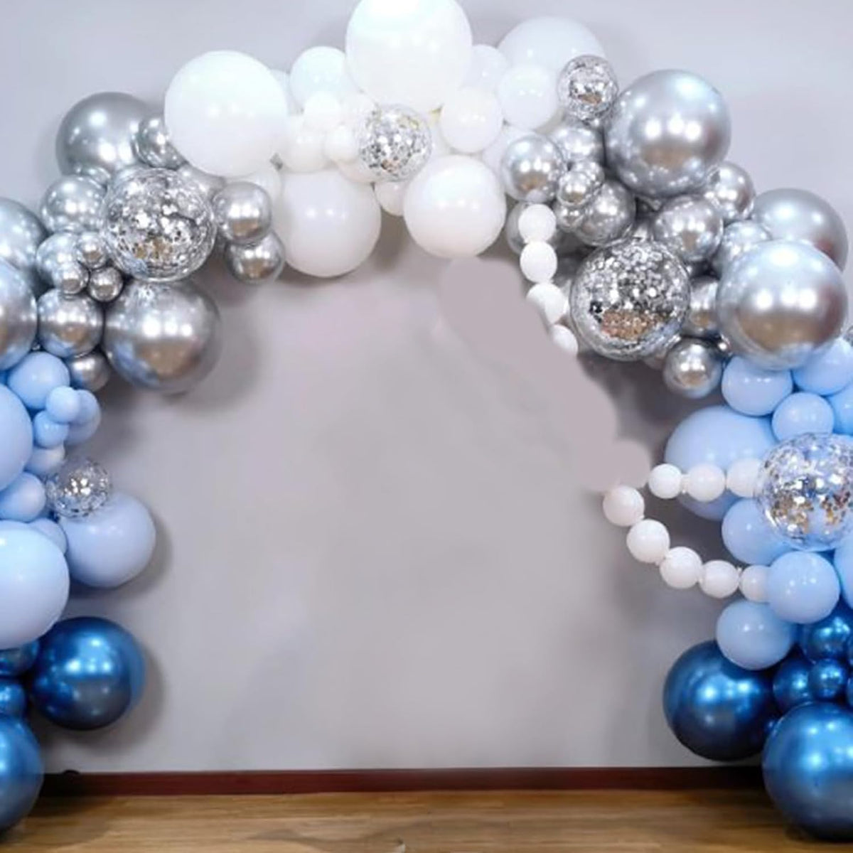 Blue and White Balloons, 60 Pcs 12 Inch Pastel Baby Blue Silver Latex Balloon with Metallic