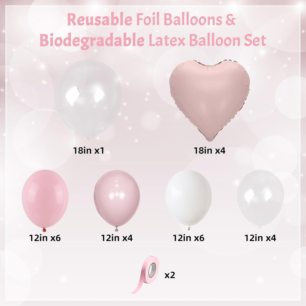 Pastel Pink and White Balloons Heart Shape Balloons, Light Baby Dusty Pink White Coquette Party