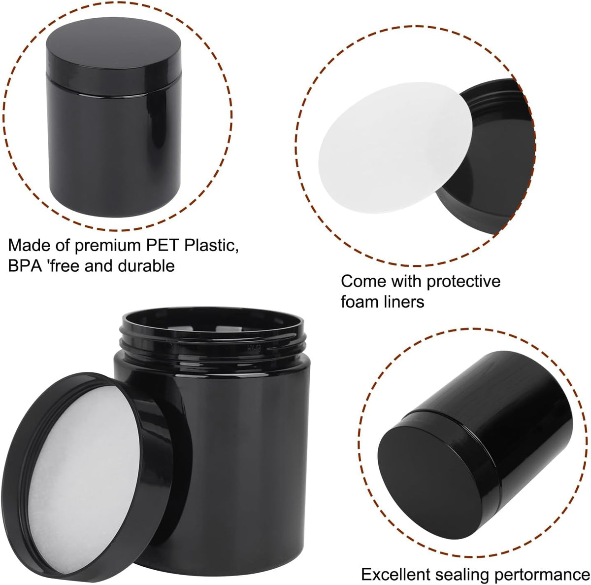 47 Packs 8 oz (250 ml) Black Plastic Jars with Lids, Plastic jars with Lids for Beads, Rhinestones