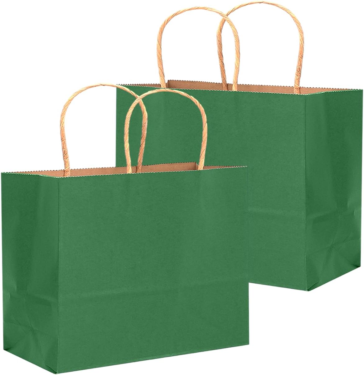 qiqee 100PCS Large Gift Bag with Handles Bulk 13"x4.5"x10" Gift Bags Kraft Deep Green Multiple Uses