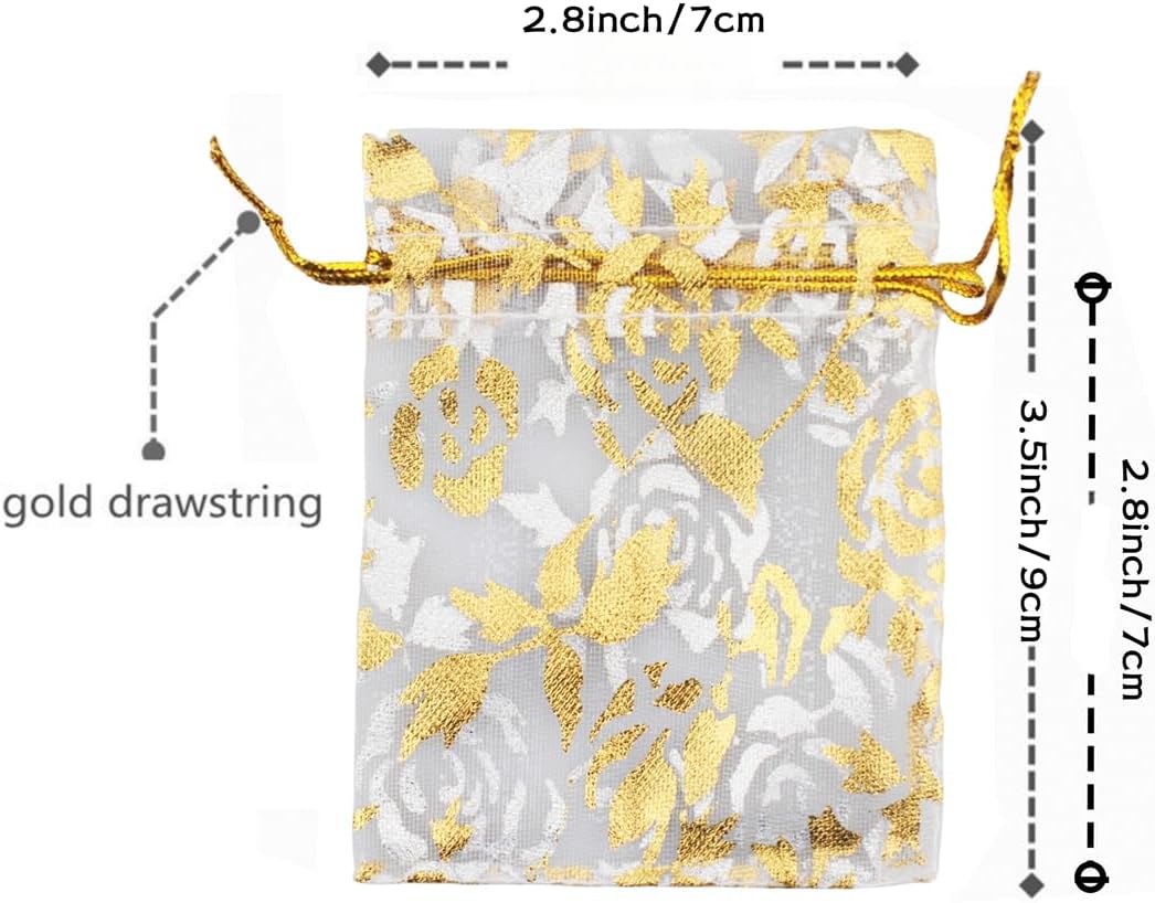 QIANHAILIZZ 100 Pack 2.8 x 3.5 Inch Flower Heart Organza Jewelry Gift Pouch Candy Pouch Drawstring