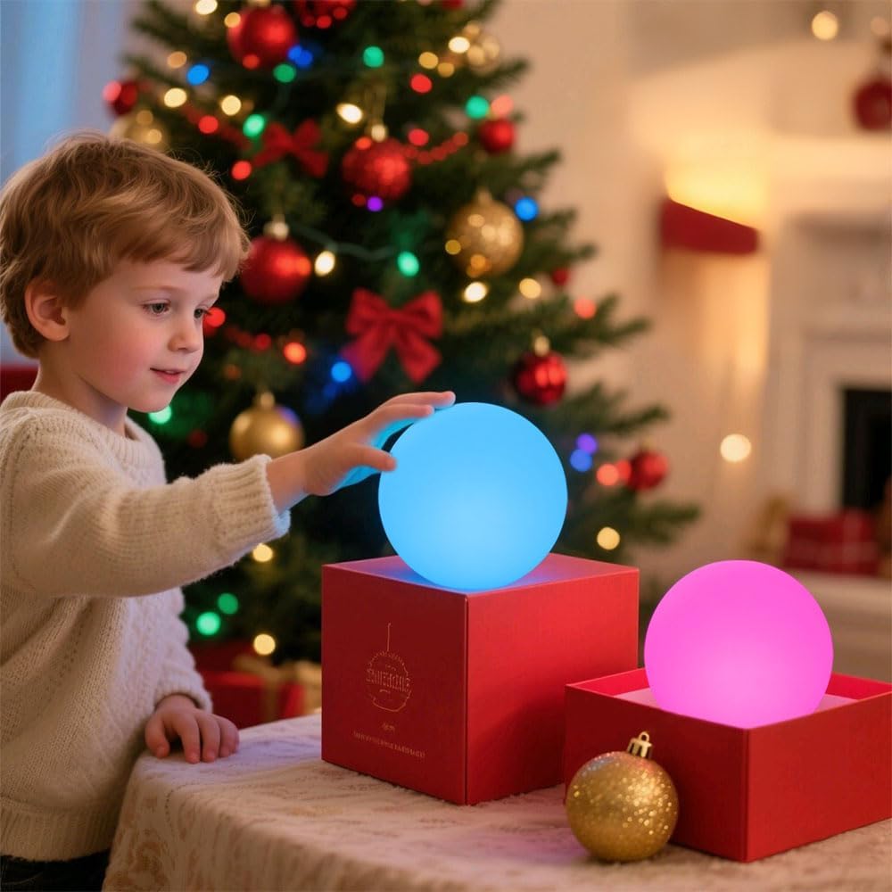 6-in Cordless LED Globe Orb Light for Kids, RGB Color Changing Orb Night Light Mood Lamp w/Remote