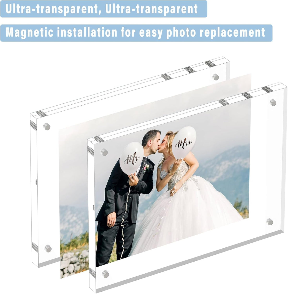 HELPLEX Acrylic Frame, 3 Pack 3.5x5 Acrylic Picture Frames, 20mm Thicker Frameless Clear Frame