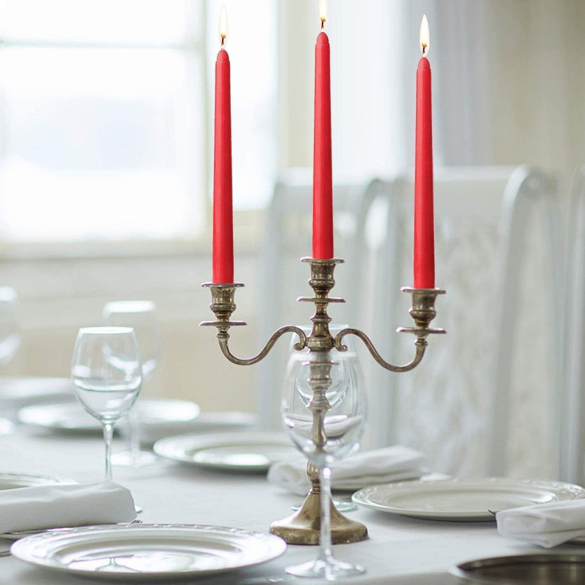14 Pack Tall Red Taper Candles - 10 Inch Red Dripless, Unscented Dinner Candle - Paraffin Wax with