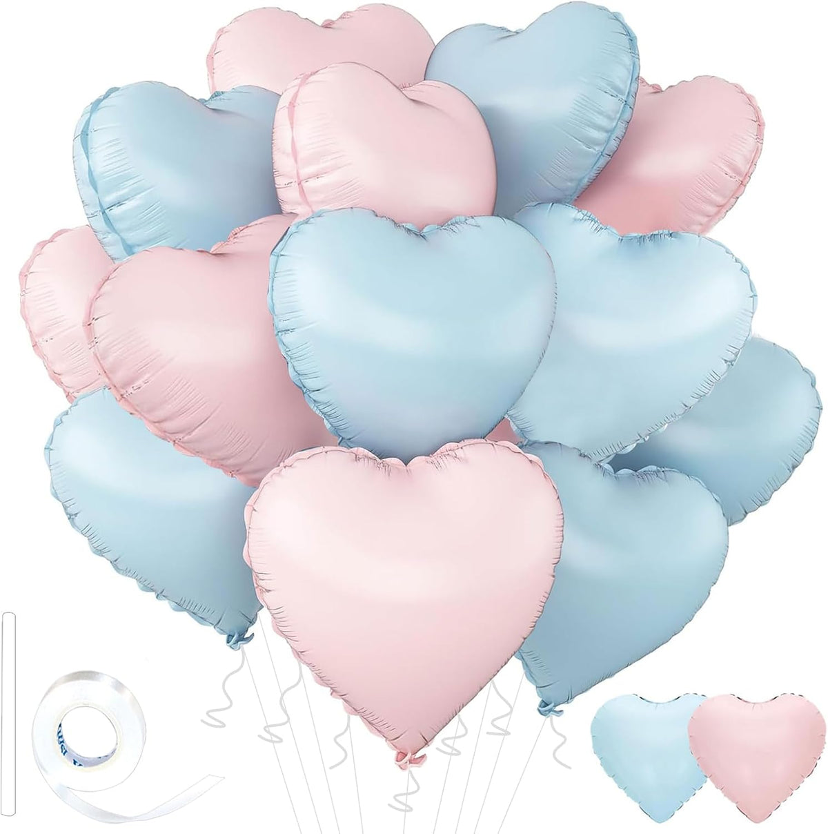 Blue Pink Heart Balloons,18inch Light Blue Heart Shaped Foil Balloons & Baby Pink Helium Mylar