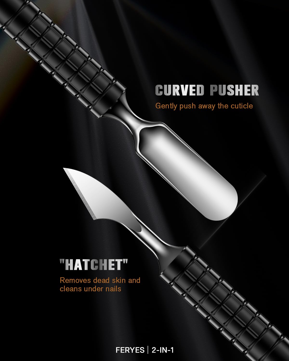 FERYES Upgraded Dual Head Cuticle Pusher Remover Tool - Curved & Chisel Edge Stainless Steel